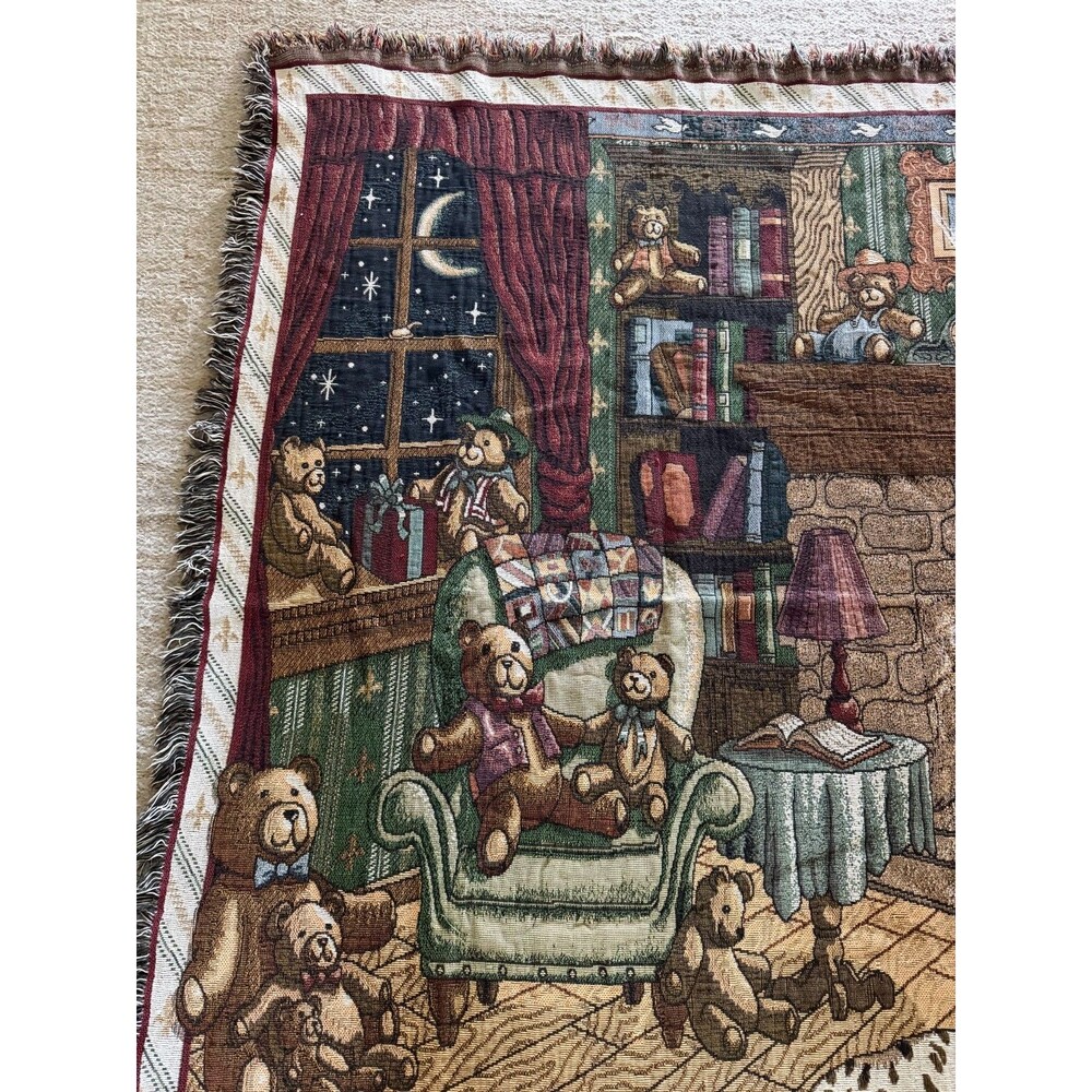 Teddy Bears by Fireplace Woven Tapestry Afghan Throw Blanket Dalmatian 66 X 46 - Picture 2 of 8